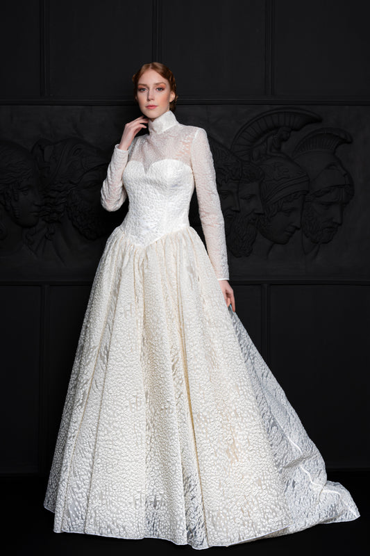 High Neckline Long Sleeve Full Length Bridal Gown