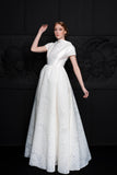 Cap Sleeves Full A-Line Floral Jacquard Bridal Gown