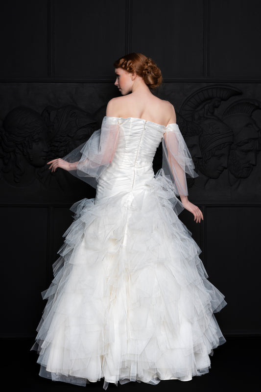 Off The Shoulder A-Line Silhouette Layered Ruffled Bridal Gown