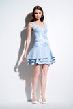 Cotton Twill Ruffled Devore Organza Paneled Short Dress