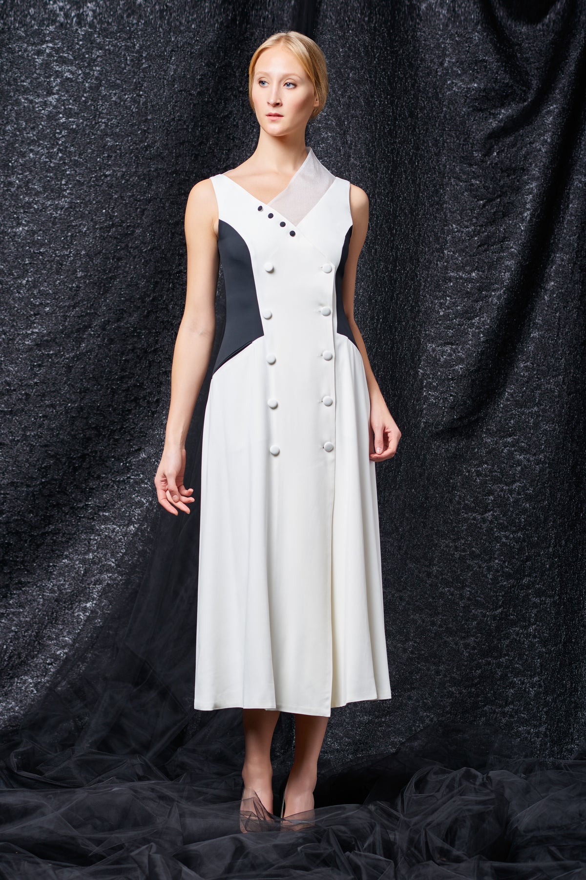 Two-Toned Double Viscose Midi Dress