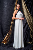 Viscose Satin Long Dress with Metallic Band Detail