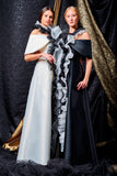 Pleated Organza Detailed Taffeta Long Dress