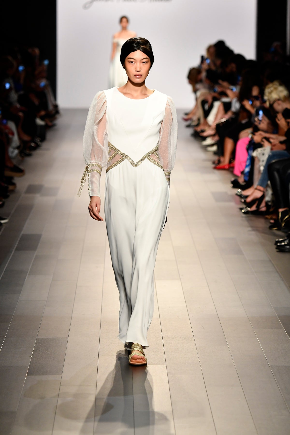 Metallic Cord Detailed Viscose Satin and Organza Long Dress