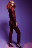 Piping Detailed Embroidery Metallic Jumpsuit