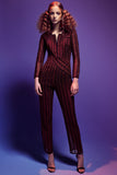 Piping Detailed Embroidery Metallic Jumpsuit