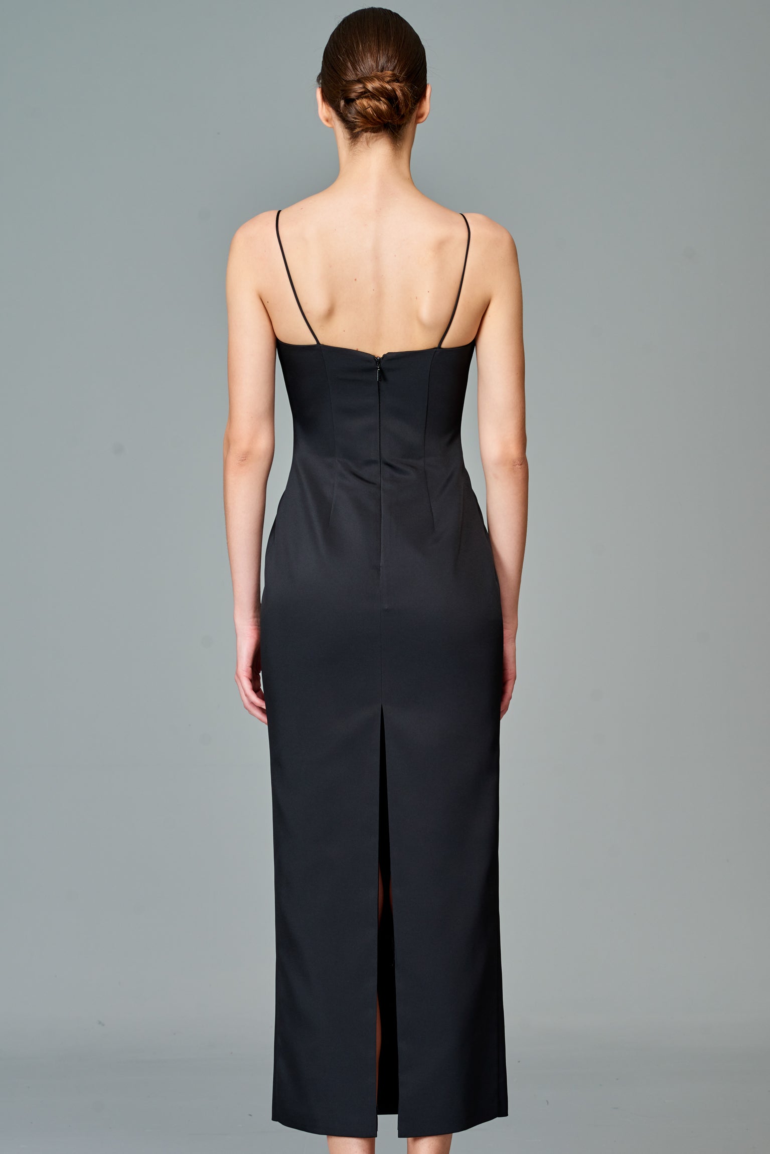 black dress bolero Fitted Long Dress with Off-The-Shoulder Bolero SUIT / Charcoal