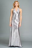 Halter Neckline Metallic Leatherette Gown