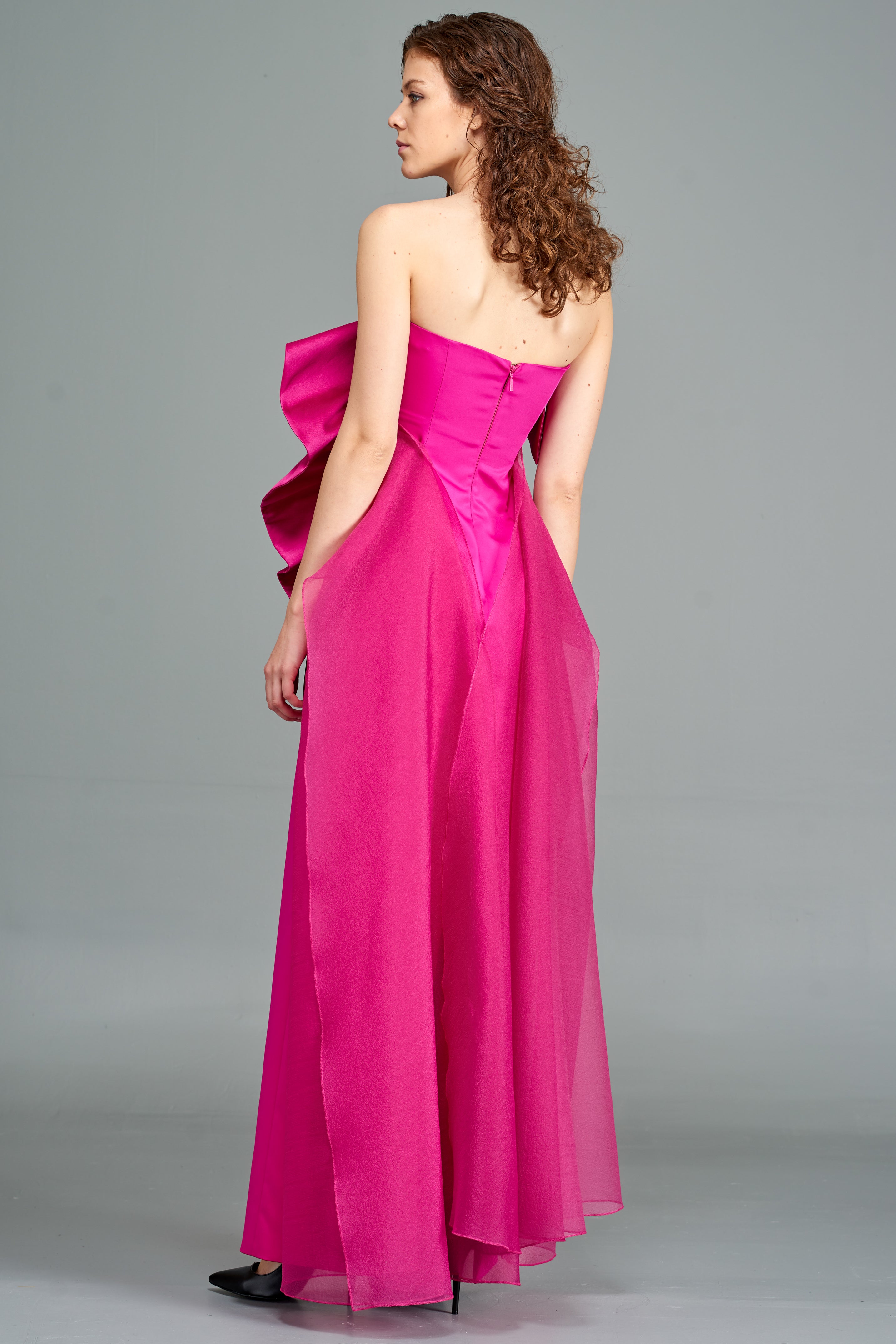 Long Faille Gown with Ruffle