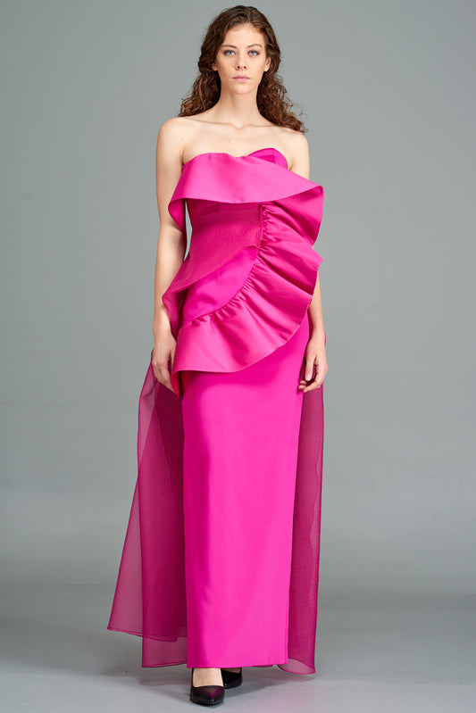 Long Faille Gown with Ruffle