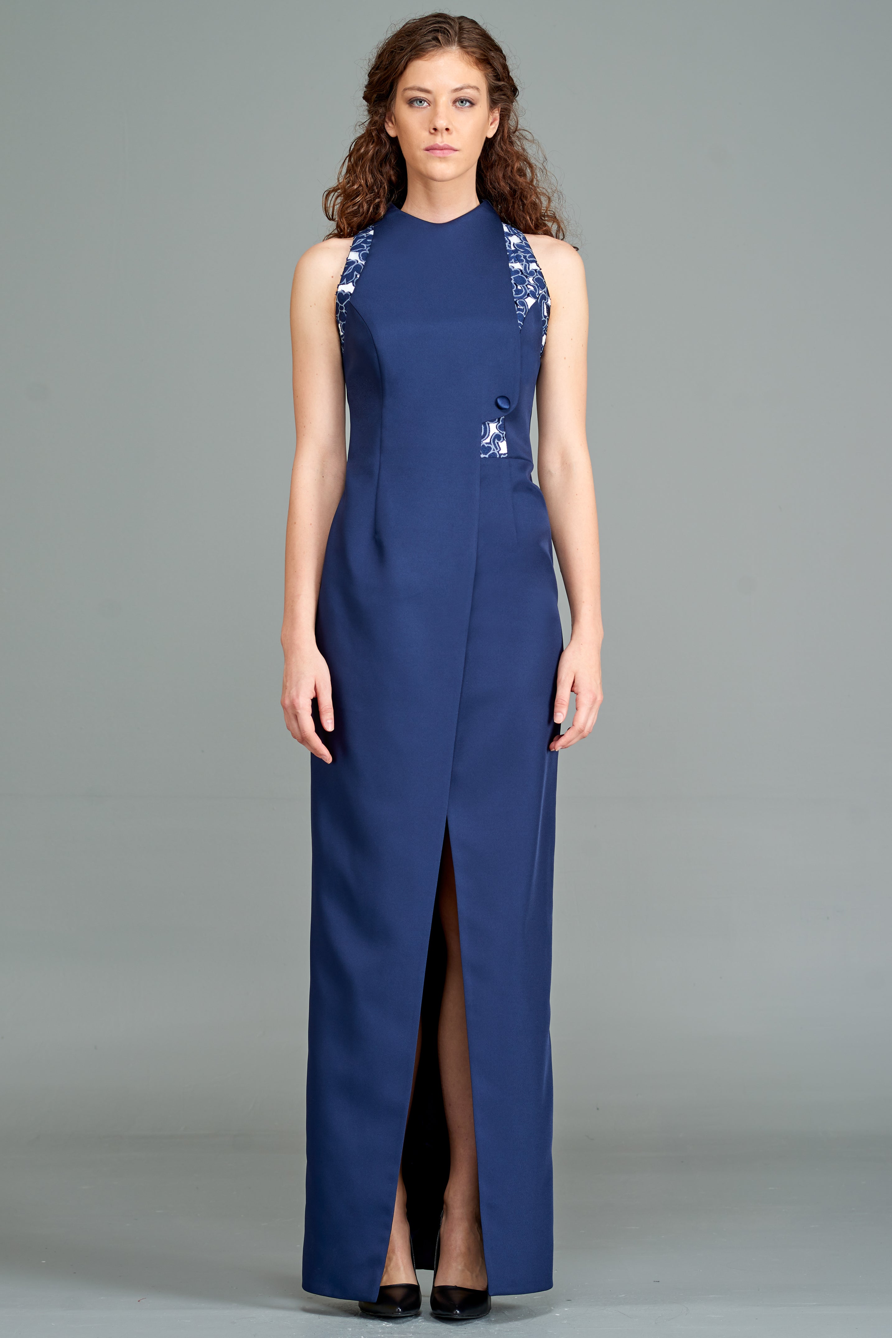 Straight Faille Dress with Front Slit