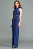 Straight Faille Dress with Front Slit