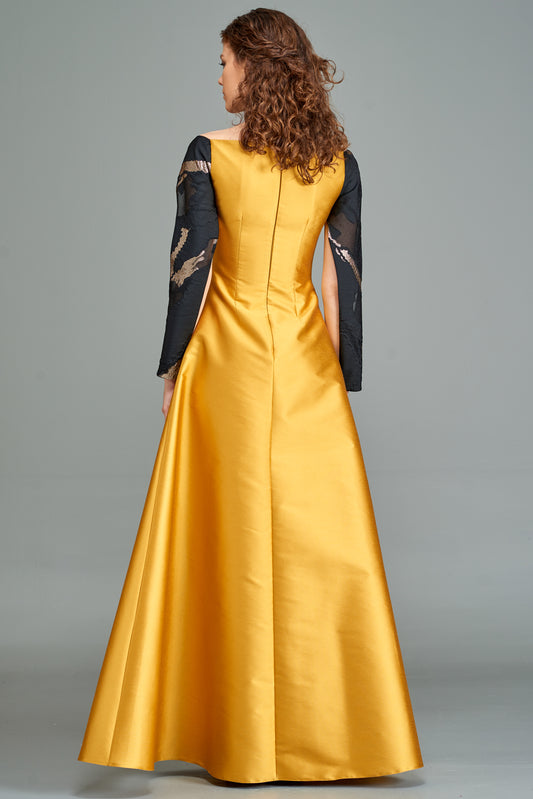 Fil Coupe Sleeve Long Taffeta Gown
