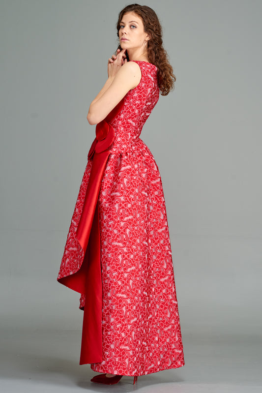 Asymmetrical Taffeta Dress with Flower Detail