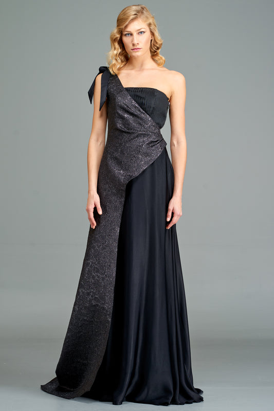 Long Satin and Jacquard Gown