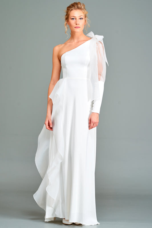 Asymmetric Gown with Ruffle Detail