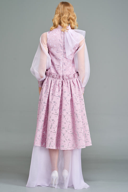 Gown with Long Organza Sleeves and Detail