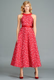 High-Neck Midi Dress with Bow
