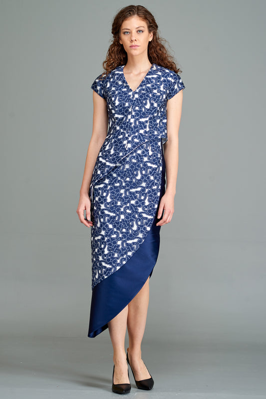 Asymmetric Flower Jacquard Dress