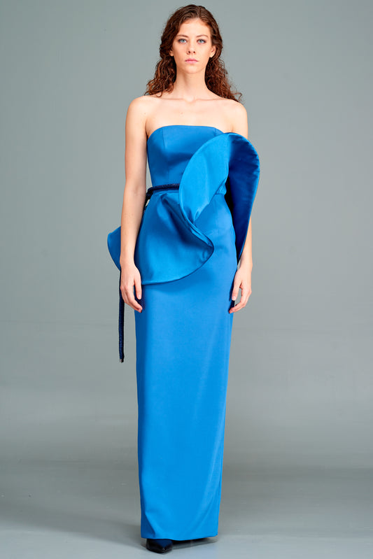 Structured Taffeta and Faille Long Dress