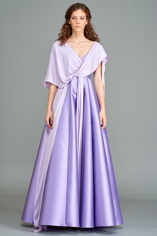 Draped Viscose Satin and Taffeta Gown