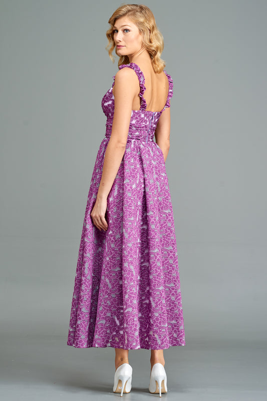 Draped and Pleated Fil Coupe Midi Dress
