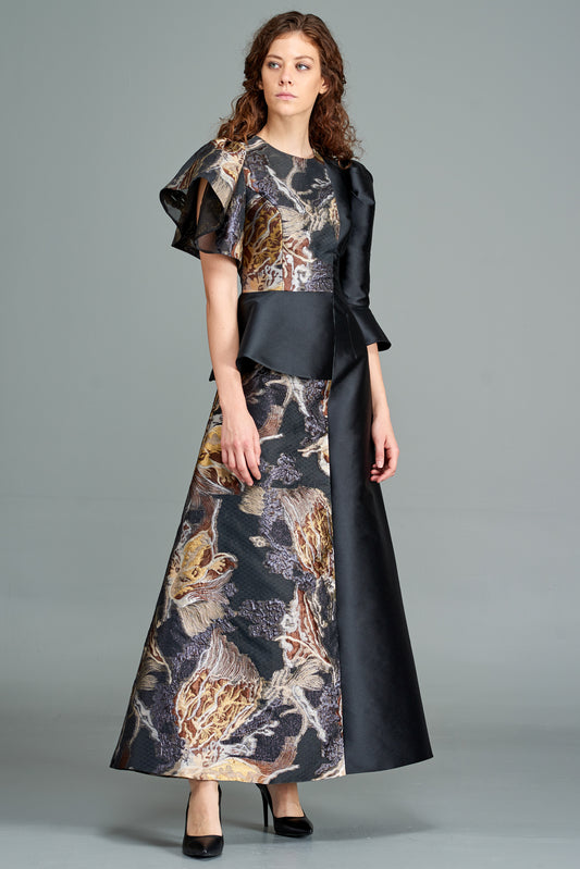 Asymmetric Jacquard Long Dress