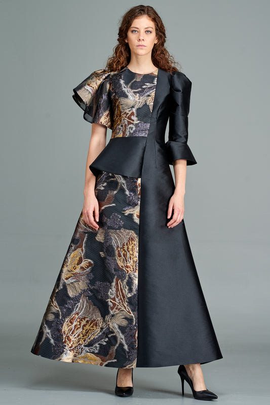 Asymmetric Jacquard Long Dress