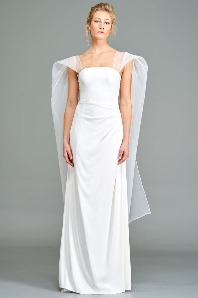 Beaded Gown with Organza Cape
