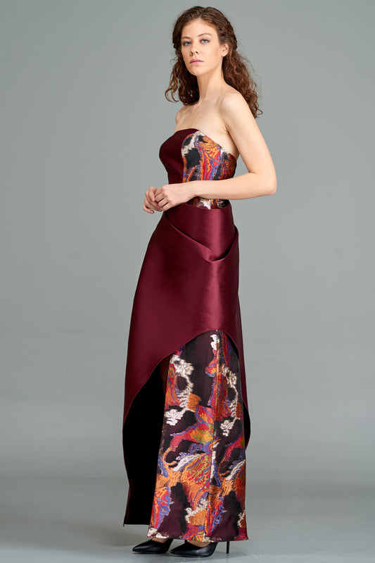 Jacquard Draped Gown