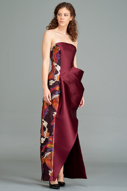 Jacquard Draped Gown