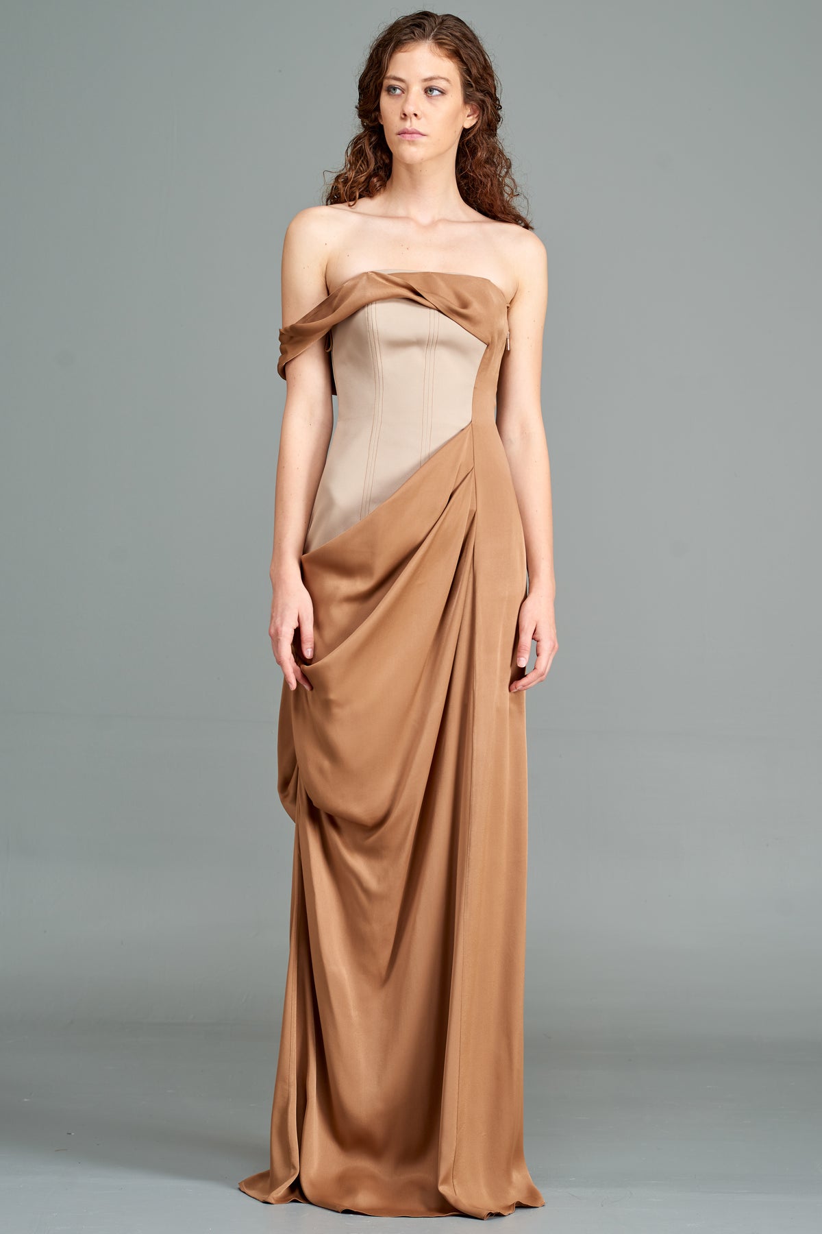 Draped Faille and Viscose Gown