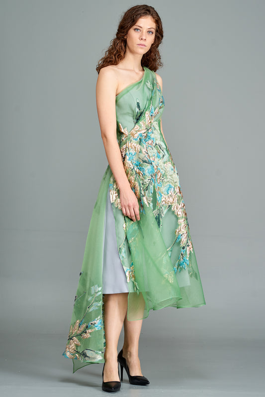 One Shoulder Jacquard Dress