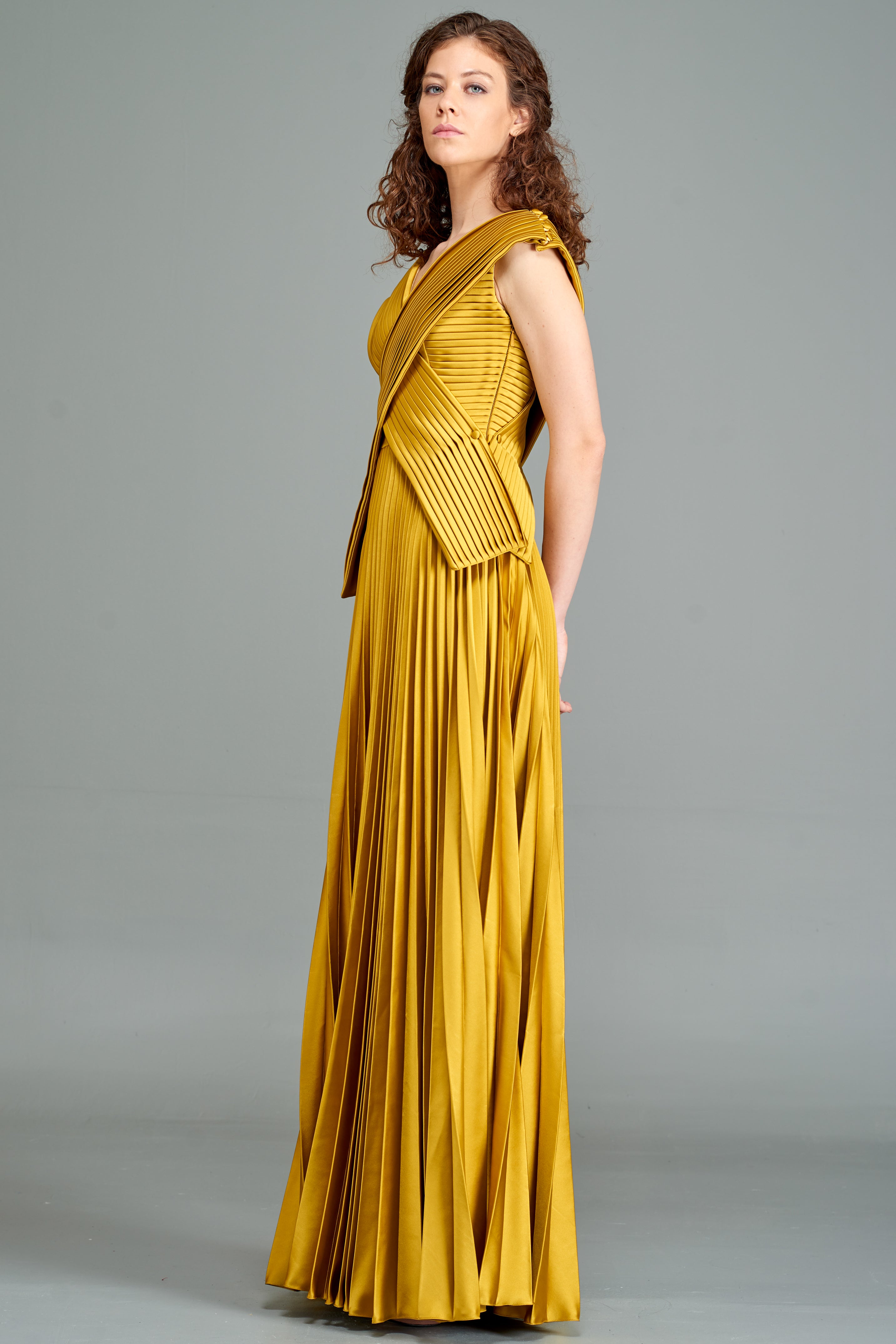 mustard yellow pleated dress Straps Mermaid Mustard Yellow Pleated Long Prom Dress FancyVestido