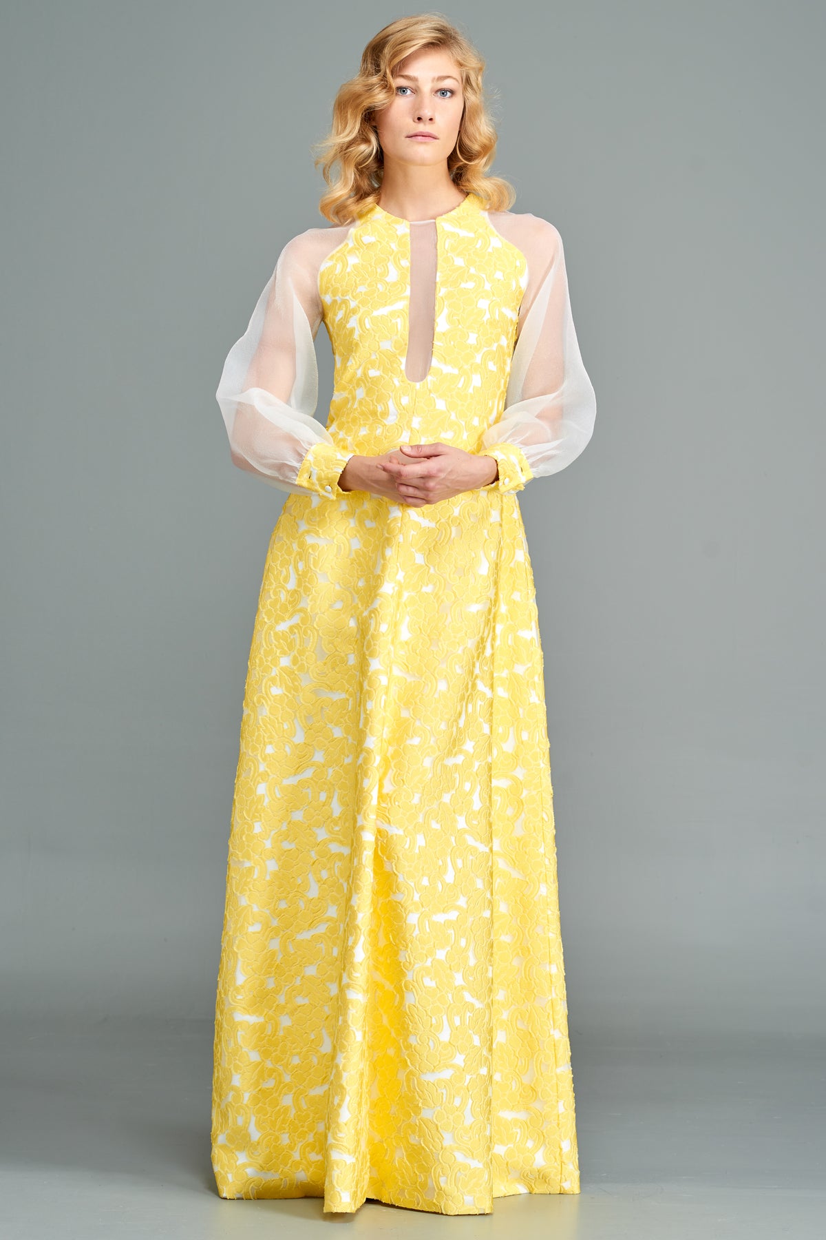 Fil Coupe and Organza Detailed Long Dress