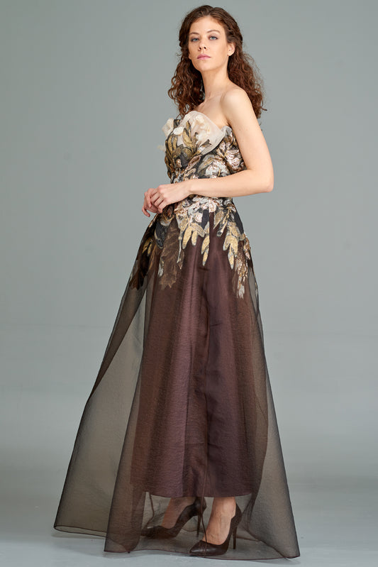 Draped Jacquard Gown