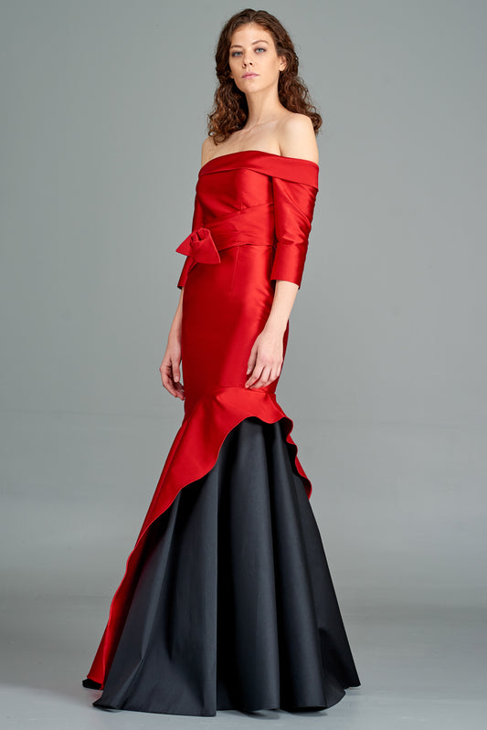 Two Toned Off-Shoulder Taffeta Gown