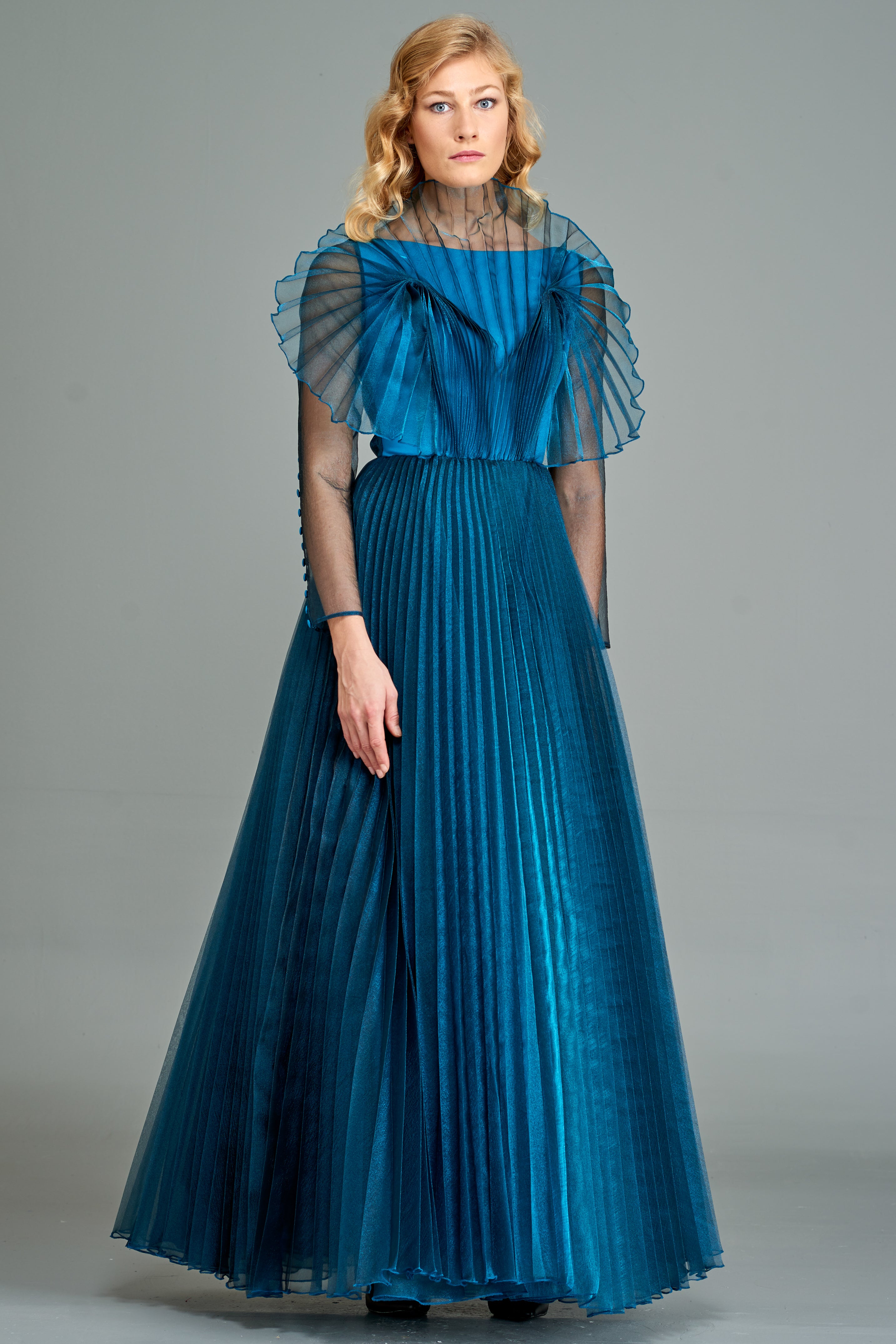 Pleated Organza and Faille Gown