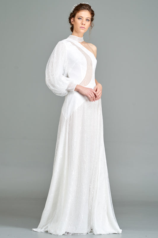 One-Shoulder Lace Long Dress
