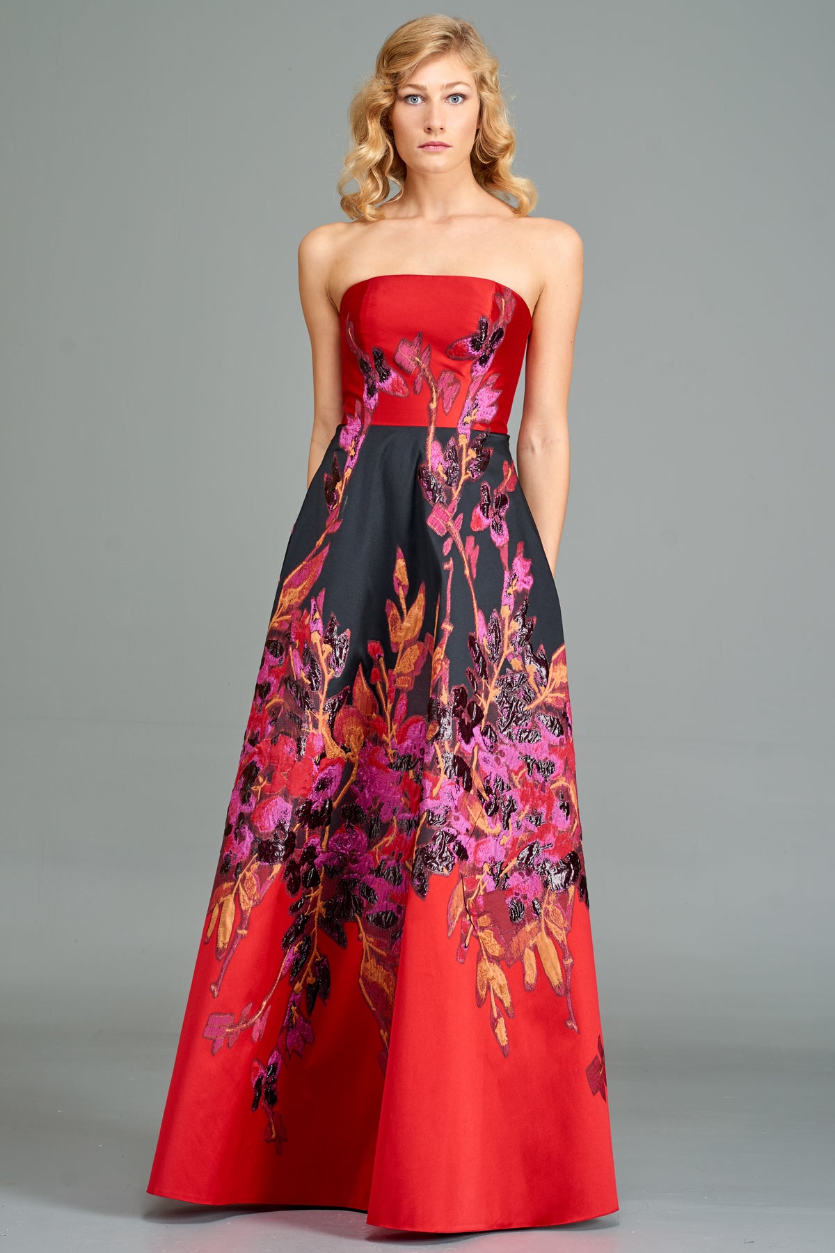 Strapless Two-Toned Jacquard Gown