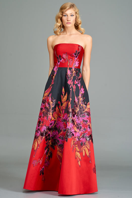 Strapless Two-Toned Jacquard Gown