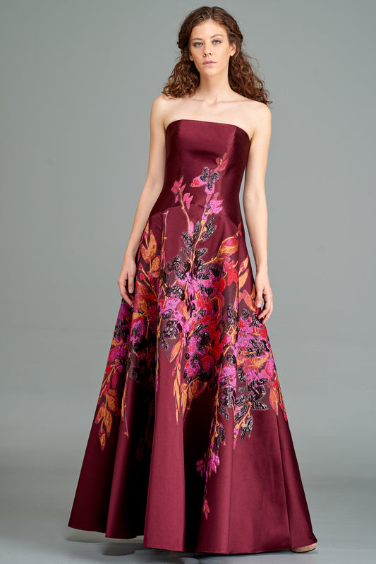 Flower Applique Taffeta Gown