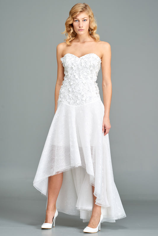 Flower Embroidery Lace High-Low Dress