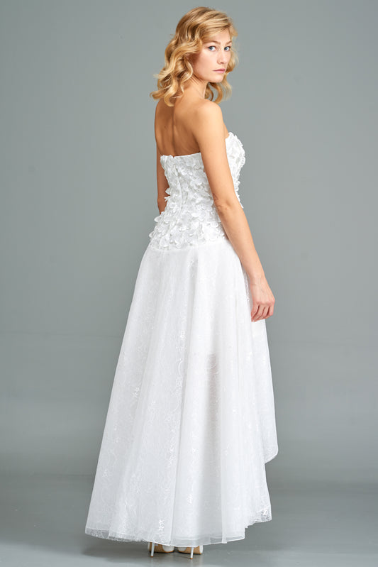 Flower Embroidery Lace High-Low Dress