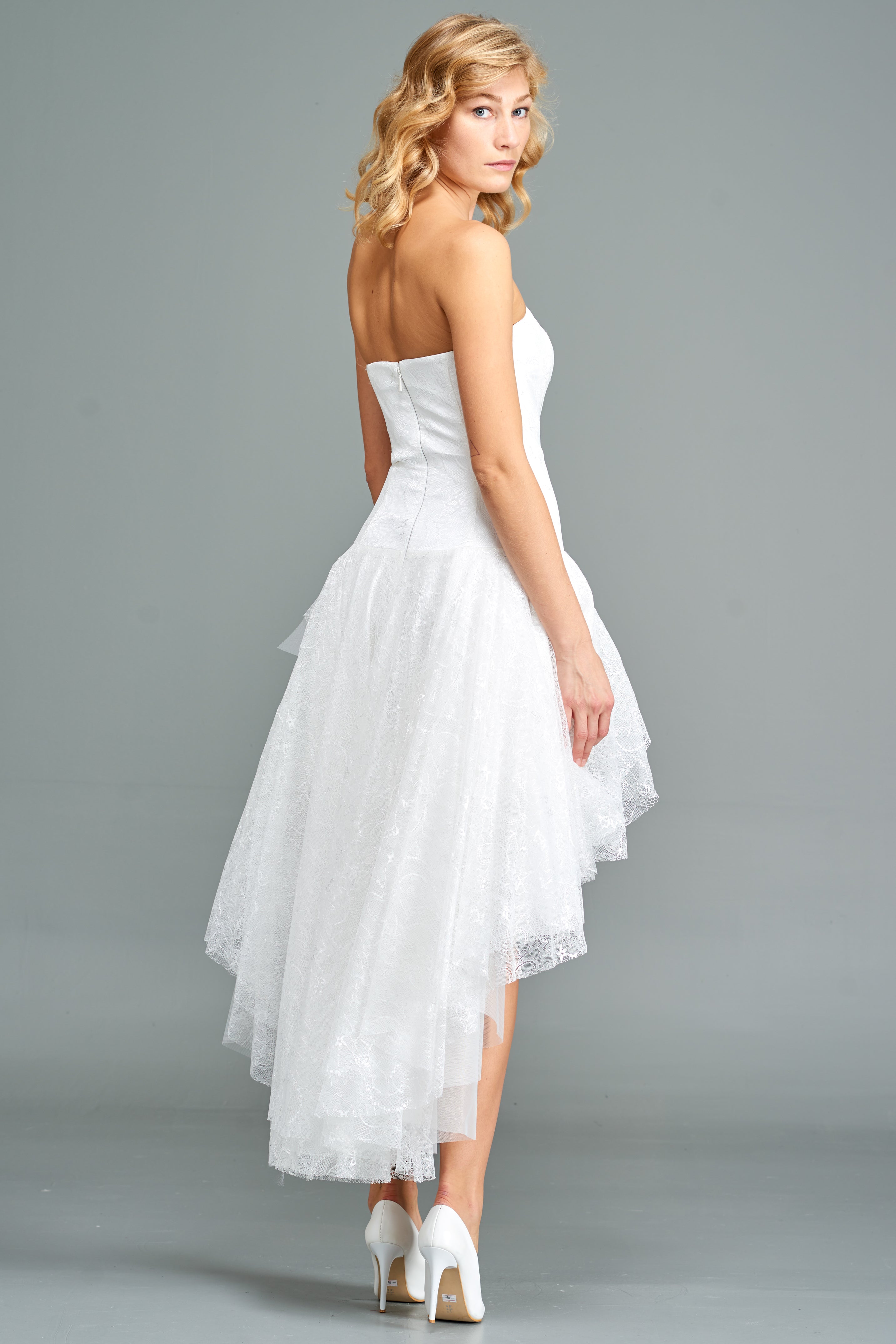 Strapless High-Low Lace Dress John Paul Ataker Strapless High-Low Lace Dress John Paul Ataker