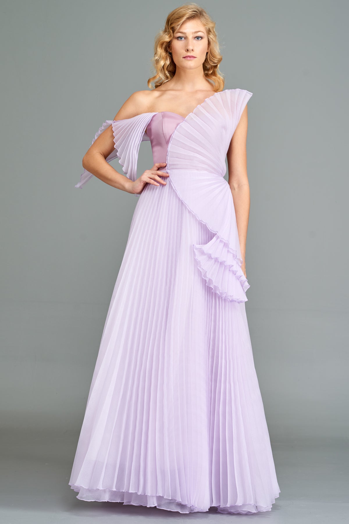 Pleated Organza Detailed Gown