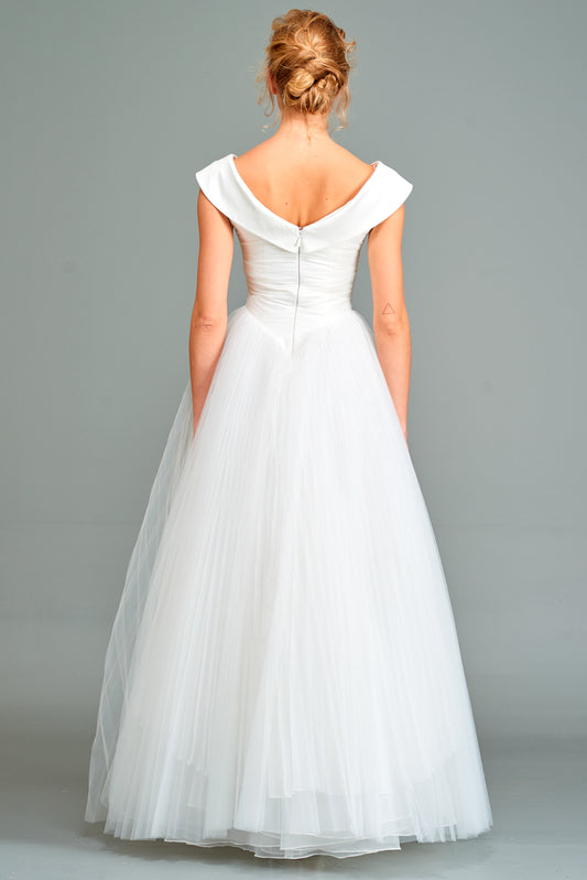 Draped Off-Shoulder Tulle Gown