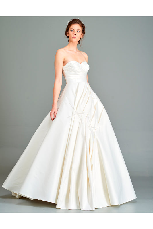 Hand Beaded Taffeta Draped Wedding Dress