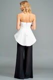 Strapless Peplum Cotton Twill Top with High-Waisted Jacquard Pant