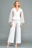 Organza Sleeve Faille Top with High-Waisted Wide Leg Pant